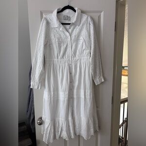 LEA Cotton White Eyelet Sleeve Dress